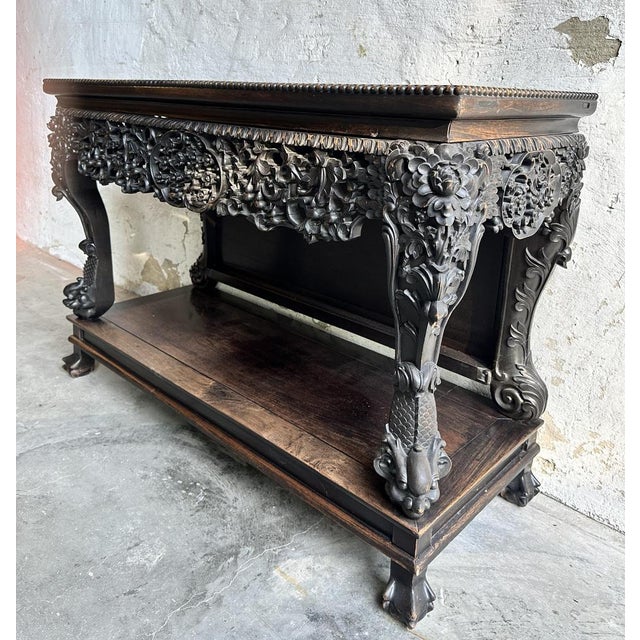 Antique 19th Century Qing Dynasty Hand Carved Console, China, 1860 For Sale - Image 7 of 15