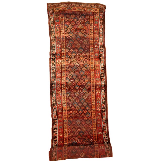 Red 1880s Handmade Antique Persian Kurdish Runner 3.6' X 17.8' For Sale - Image 8 of 8