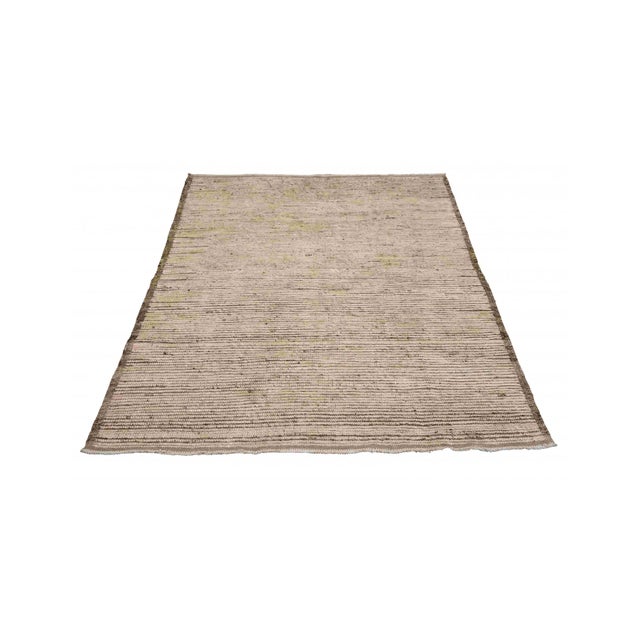 Mid-Century Modern Neutral & Brown Modern Wool Rug For Sale - Image 3 of 7