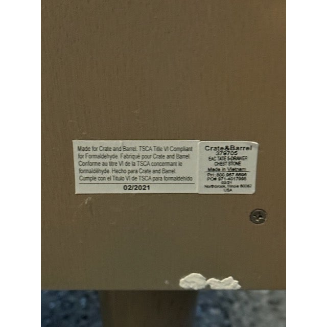 Crate and Barrel Tate 32” Stone Grey 5-Drawer Tall Dresser For Sale - Image 14 of 14