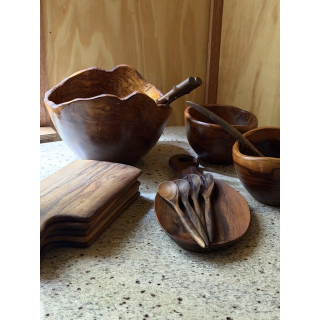 Hand-Carved Olive Wood Serveware, 1980s, Set of 16 For Sale - Image 18 of 18