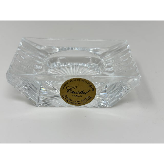 Mid-Century Modern Vintage Cristal France 24% Lead Crystal Square Individual Ashtray Candle Holder For Sale - Image 3 of 7