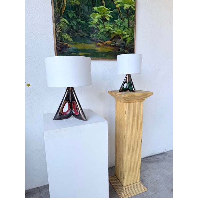 French Free-Form Triangular Ceramic Lamps, 1950s, Set of 2 For Sale - Image 13 of 18