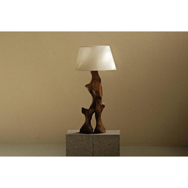 1970s French Brutalist Sculptural Table Lamp in Olive Wood, 1970s For Sale - Image 5 of 11