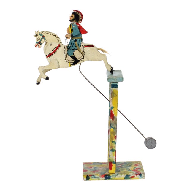 Vintage Folk Art Kinetic Balance Sculpture of Soldier Riding Horse For Sale