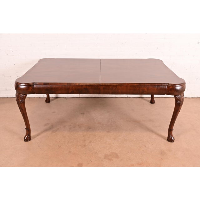 Wood 19th Century Antique Queen Anne Burl Wood Extension Dining Table, Newly Refinished For Sale - Image 7 of 14