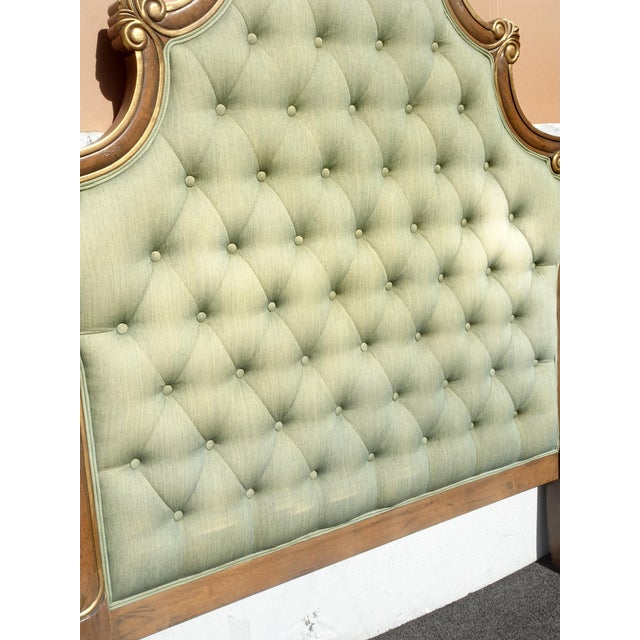 Wood Headboard ~ French Provincial Louis XVI Style Green Tufted Full Queen Headboard For Sale - Image 7 of 15