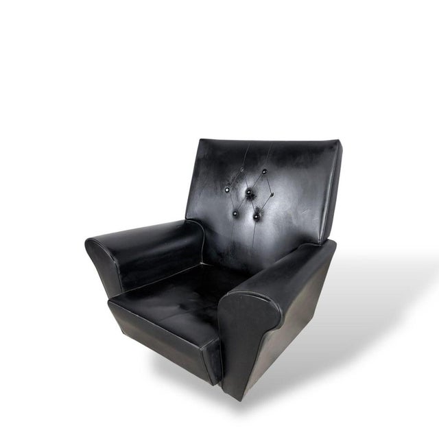 Wingback Chair in Black Leather For Sale - Image 3 of 8