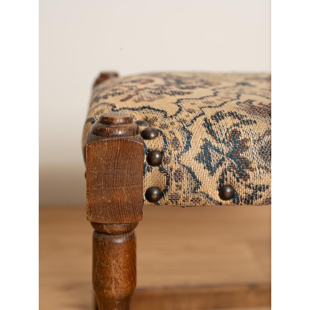Early 20th Century Early 20th Century Oak and Fabric Footstool For Sale - Image 5 of 5
