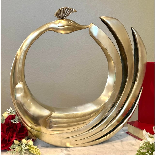 Metal Dolbi Cashier Swan Solid Brass Statue Polished Peacock Figure MCM Brass Swan For Sale - Image 7 of 7