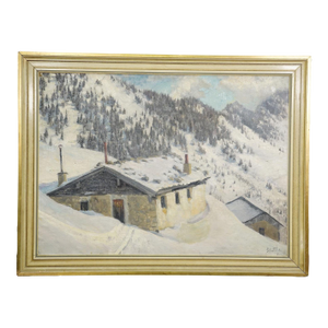 Impressionistic Painting of an Alpine Mountain Hut in the Winter