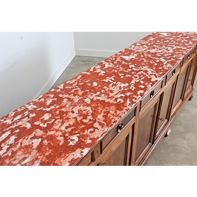 French 19th Century Louis Philippe Walnut Enfilade with Red Marble Top For Sale - Image 16 of 16