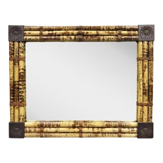 Late 20th Century Hollywood Regency Large Bamboo Wood Frame Tropical Rectangular Wall Mirror For Sale