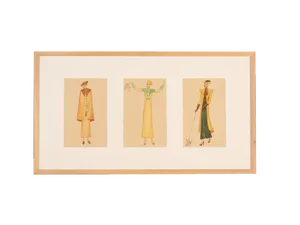 Art Deco Fashion Drawings II, Gouache on Paper, Framed
