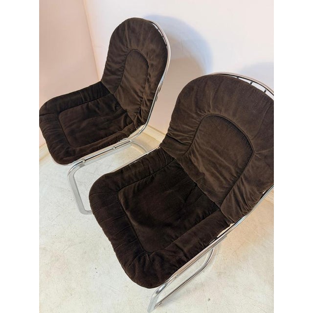 Brown Cantilever Chair in Chrome with Brown Upholstery by Gastone Rinaldi For Sale - Image 8 of 11