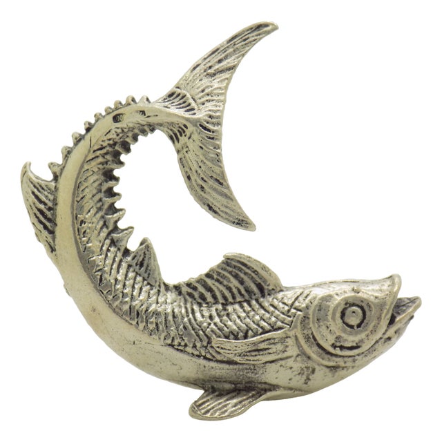 Vintage Italian Silver 800 Good Luck Fish Figurine with Raised Tail, 1950s For Sale