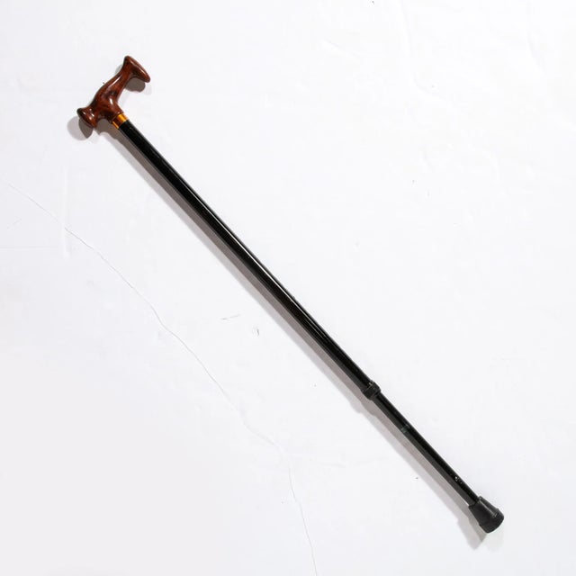 Walking Stick W/ Faux Burled Wood Handle and Black Enameled Body For Sale - Image 4 of 8