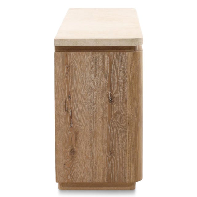 Cream Marble Top Oak Credenza For Sale - Image 4 of 9