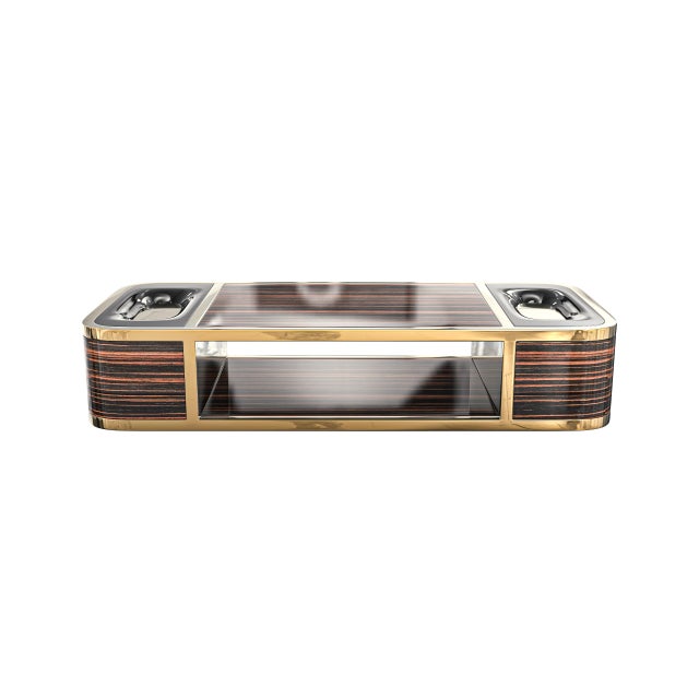 Art Deco "Dolce Val" Coffee Table With Polished Ebony and Stainless Steel, Bronze Details For Sale - Image 3 of 6