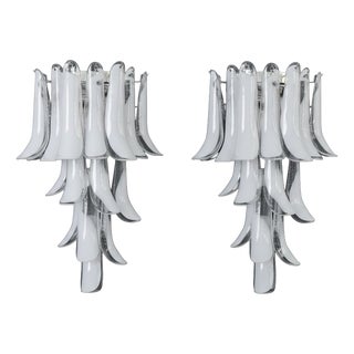 Vintage Italian Lattimo Murano Glass Petals Wall Lights, 1990, Set of 2 For Sale