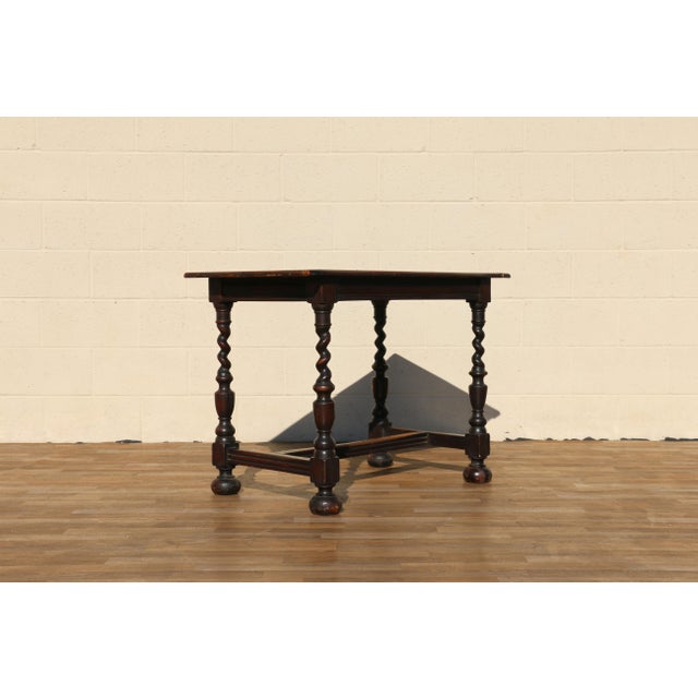 Antique English Solid Oak Barley Twist Side Table | Jacobean Revival Accent Table, Circa 1920s For Sale - Image 11 of 18