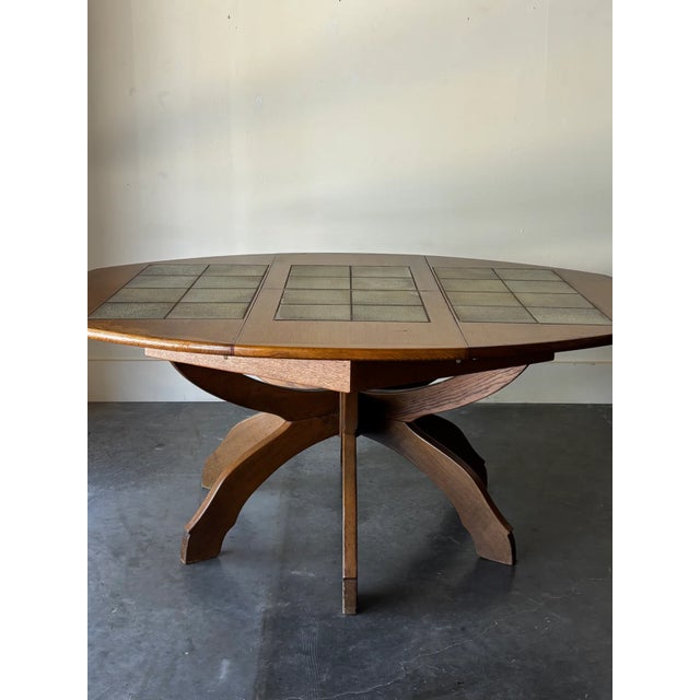 Curved Hexagon Oak & Tile Dining Table Germany 1960s For Sale In Tampa - Image 6 of 9