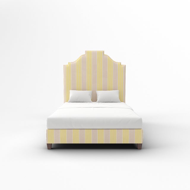 Elevate your bedroom with this luxurious upholstered bed, available exclusively on Chairish. Expertly crafted in the USA...