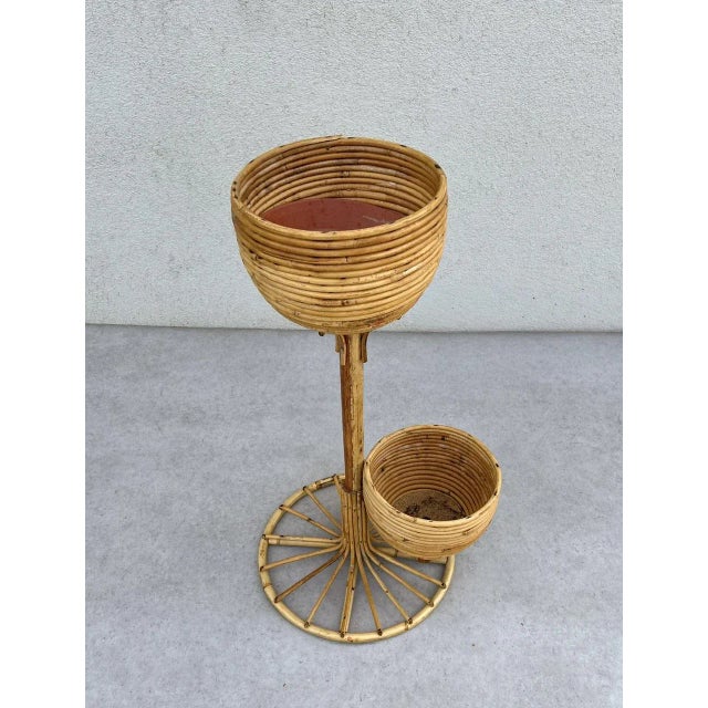 1970s Rattan Bamboo Plant Holder on Stand, 1970s For Sale - Image 5 of 9