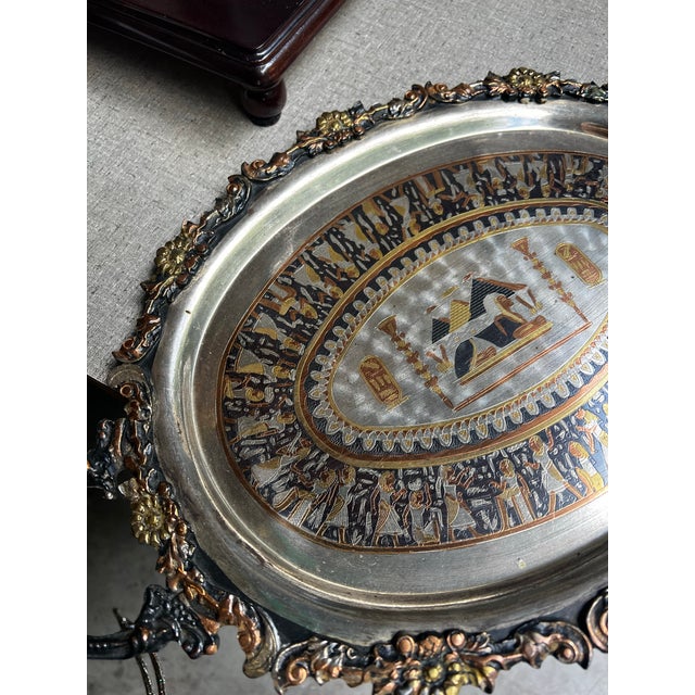 1970s Egyptian Petite Silver Serving Dish With Handles For Sale - Image 4 of 9