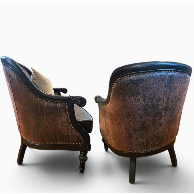Coffee Elevate Your Living Space With the Timeless Elegance of Leather Accent Chair Set. For Sale - Image 8 of 9