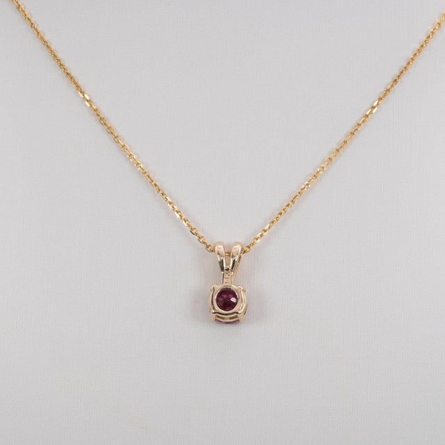 Metal Rhodolite Garnet Pendant With Solid 14k Gold – Round 5mm, Gemstone Pendant For Sale - Image 7 of 7