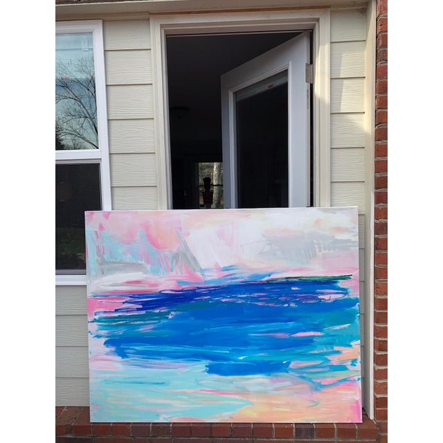 Blue "Caribbean Calling" by Trixie Pitts Large Abstract Oil Painting For Sale - Image 8 of 10