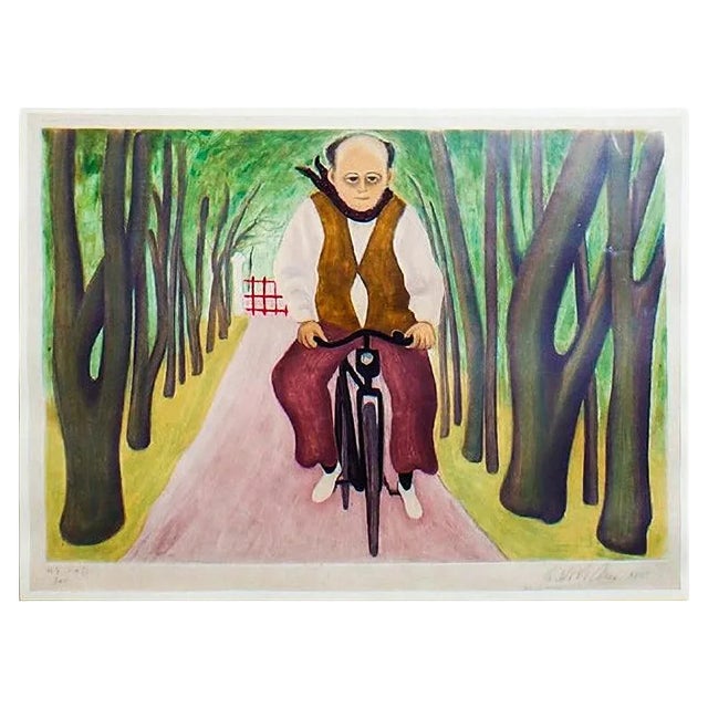 Cyclist - Original Etching by Giuseppe Viviani - 1955 1955 For Sale