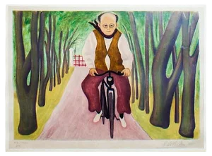 Cyclist - Original Etching by Giuseppe Viviani - 1955 1955