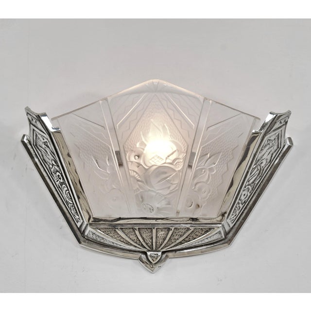 1930s Pair of 1930s Hanots French Art Deco Nickeled Bronze Fan Wall Sconces - 2 Pairs Available For Sale - Image 5 of 13