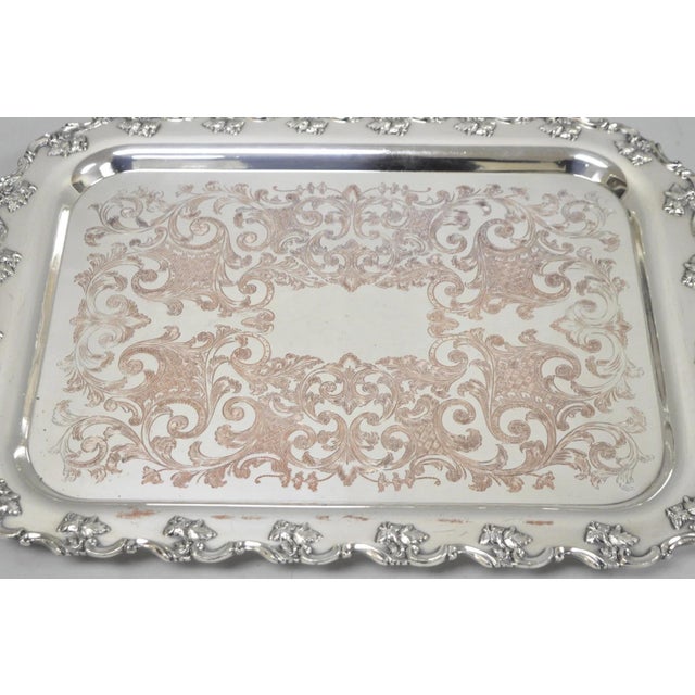 Vintage English Victorian Silver Plated Ornate Footed Twin Handle Serving Platter Bar Tray with Unique Exposed Copper...