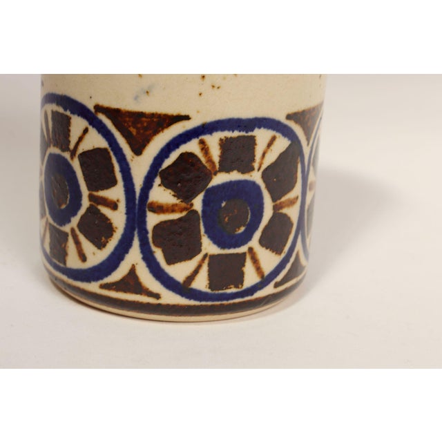 Scandinavian Modern Stoneware Cylindrical Vase With Geometric Motif For Sale In New York - Image 6 of 12