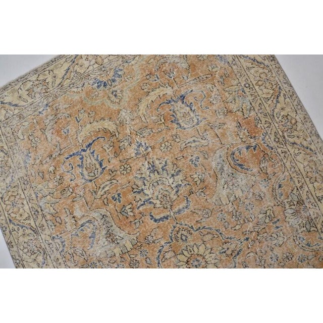 Tan Vintage Handwoven Oushak With Botanical Vine Pattern Rug For Sale - Image 8 of 10