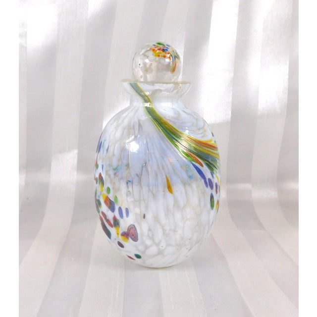 Contemporary 1980s White and Multicolor Art Glass Perfume Bottle For Sale - Image 3 of 8