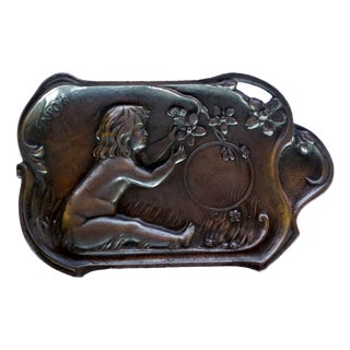 Art Nouveau Pewter Ashtray or Plate with Child Motif, Early 1900s For Sale