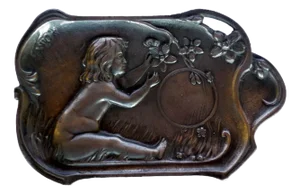 Art Nouveau Pewter Ashtray or Plate with Child Motif, Early 1900s