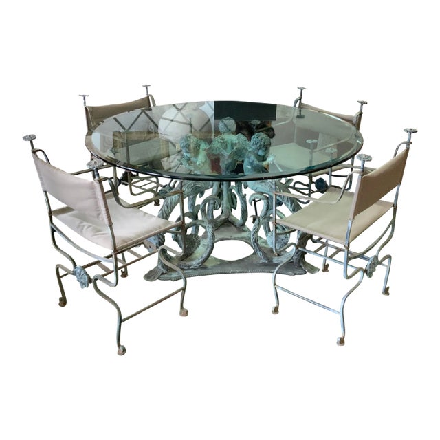 Bronze Mythical Cherubs Table & Four Chairs For Sale