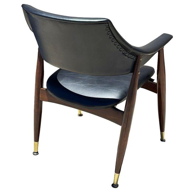 Mid 20th Century Mid-Century Modern Sculptural Walnut Barrel Back Armchair W/ Brass Accents For Sale - Image 5 of 6