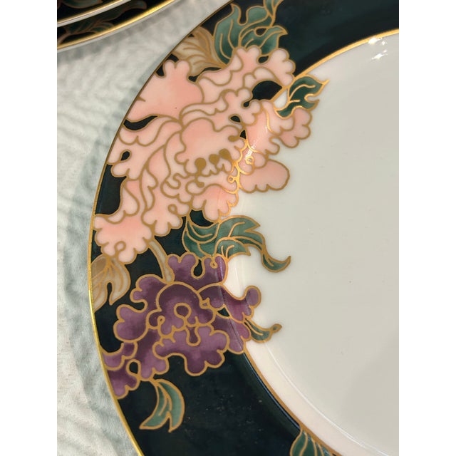 Late 20th Century Late 20th Century Fitz and Floyd “Cloisonné Peony Black” Salad Plates - A Set of 9 For Sale - Image 5 of 8