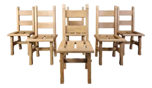 Brutalist Oak Dining Chairs, 1960s, Set of 6