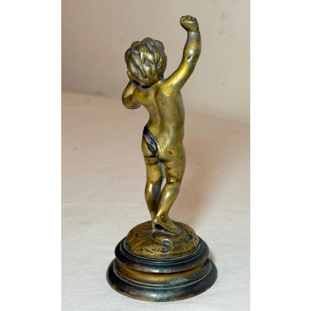 Bronze Antique Patinated Gilt Bronze Baby Boy Cupid Yawning Sculpture Statue Figure For Sale - Image 8 of 16