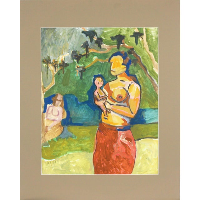 1980s Original Abstract Expressionist - Hawaiian Mother and Baby by Michael William Eggleston For Sale - Image 5 of 6