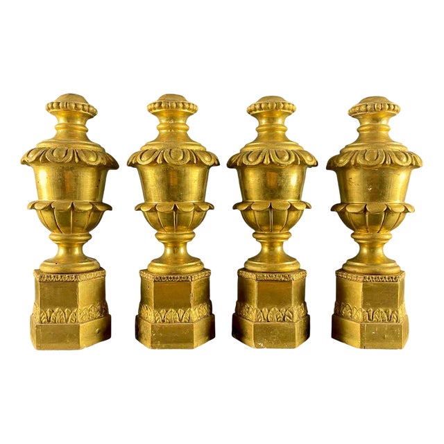 Italian Carved Wood Gilded Lamp Bases, 1800s, Set of 4 For Sale