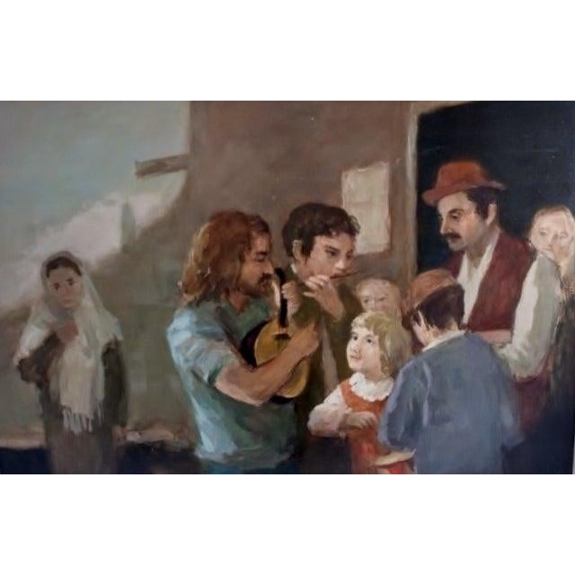 Seymour Remenick, Seymour Remenick Large Modernist Figurative Oil Painting "Folk Singers" Hippies For Sale