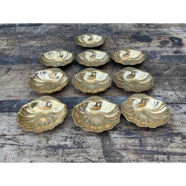 Vintage Brass Clamshell Ashtrays - Set of 10 For Sale In West Palm - Image 6 of 12